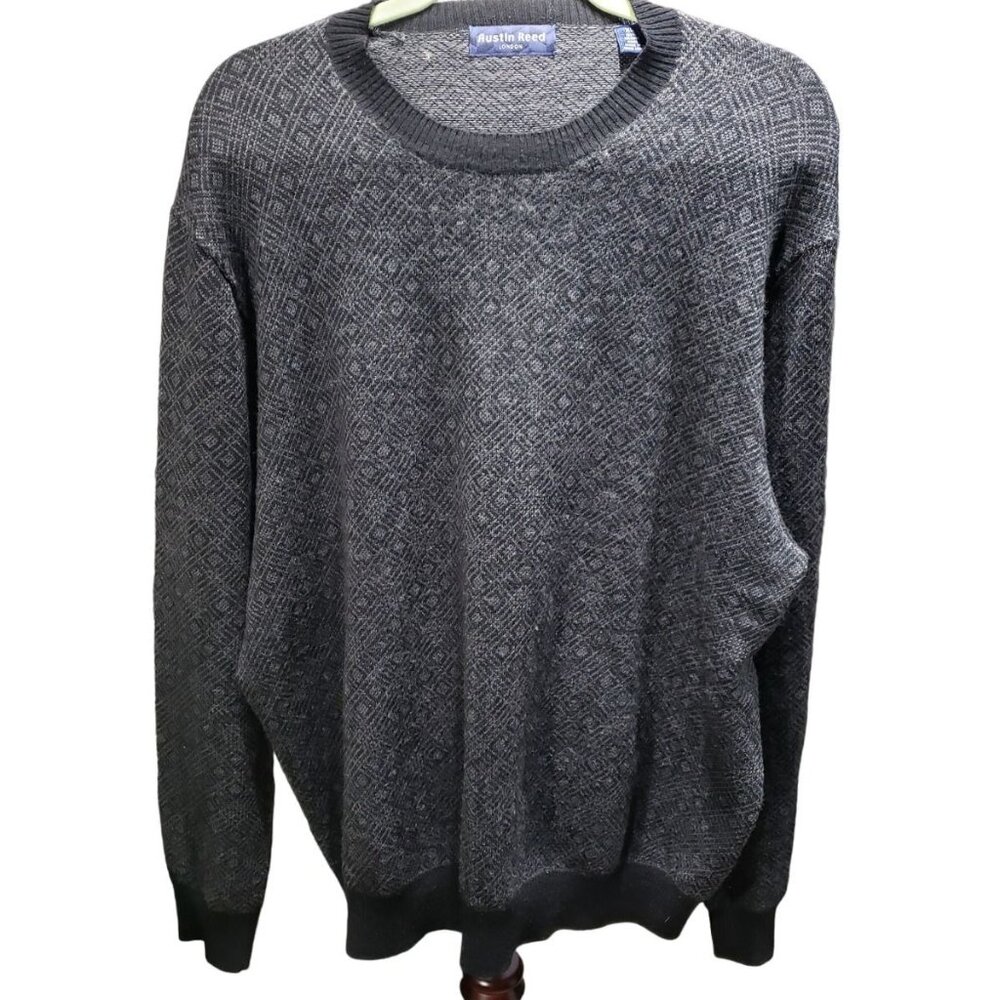 AUSTIN REED London Mens MERINO WOOL SWEATER Black Gray XL